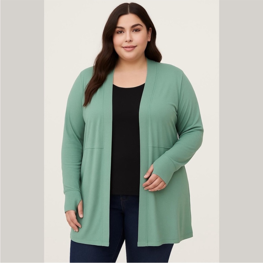 Muk Luks pastel / light sage green open front cardigan- small tear as shown